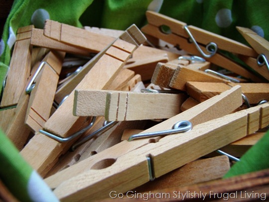 Go Gingham Clothes pins in basket
